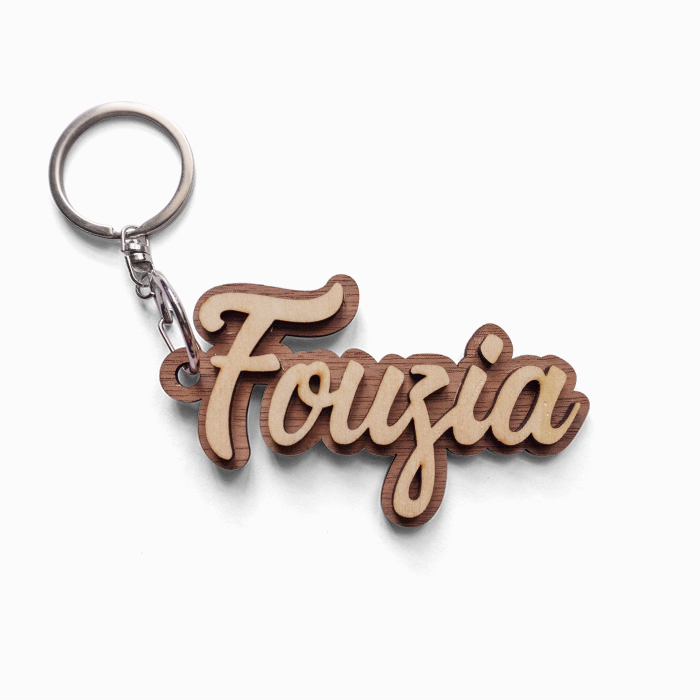 Personalized 3D Script Name Keychain — Two-Tone Wood Finish