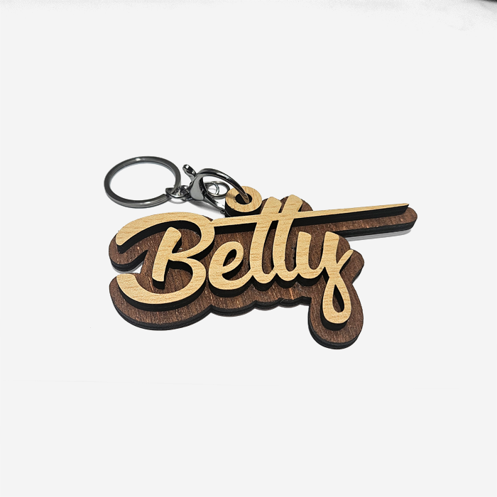 Personalized 3D Script Name Keychain — Two-Tone Wood Finish