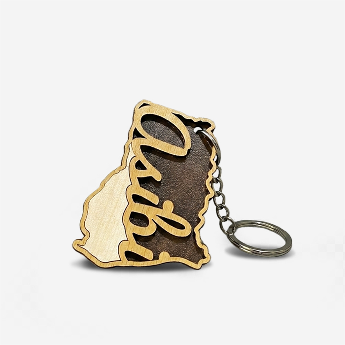 Custom 3D Script Name & Ghana Keychains — Two-Tone Wood Finish