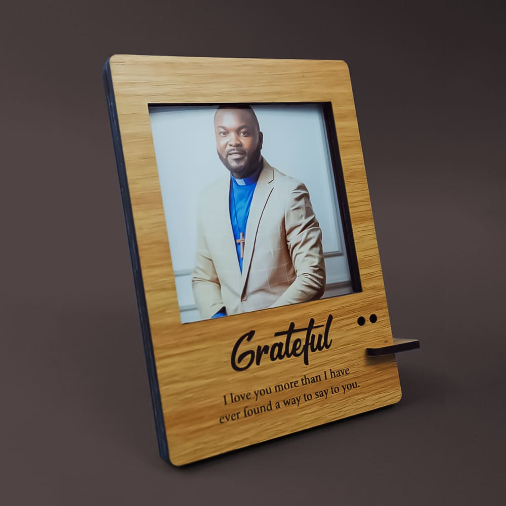 "Grateful" Personalized Wooden Desktop Photo Plaque