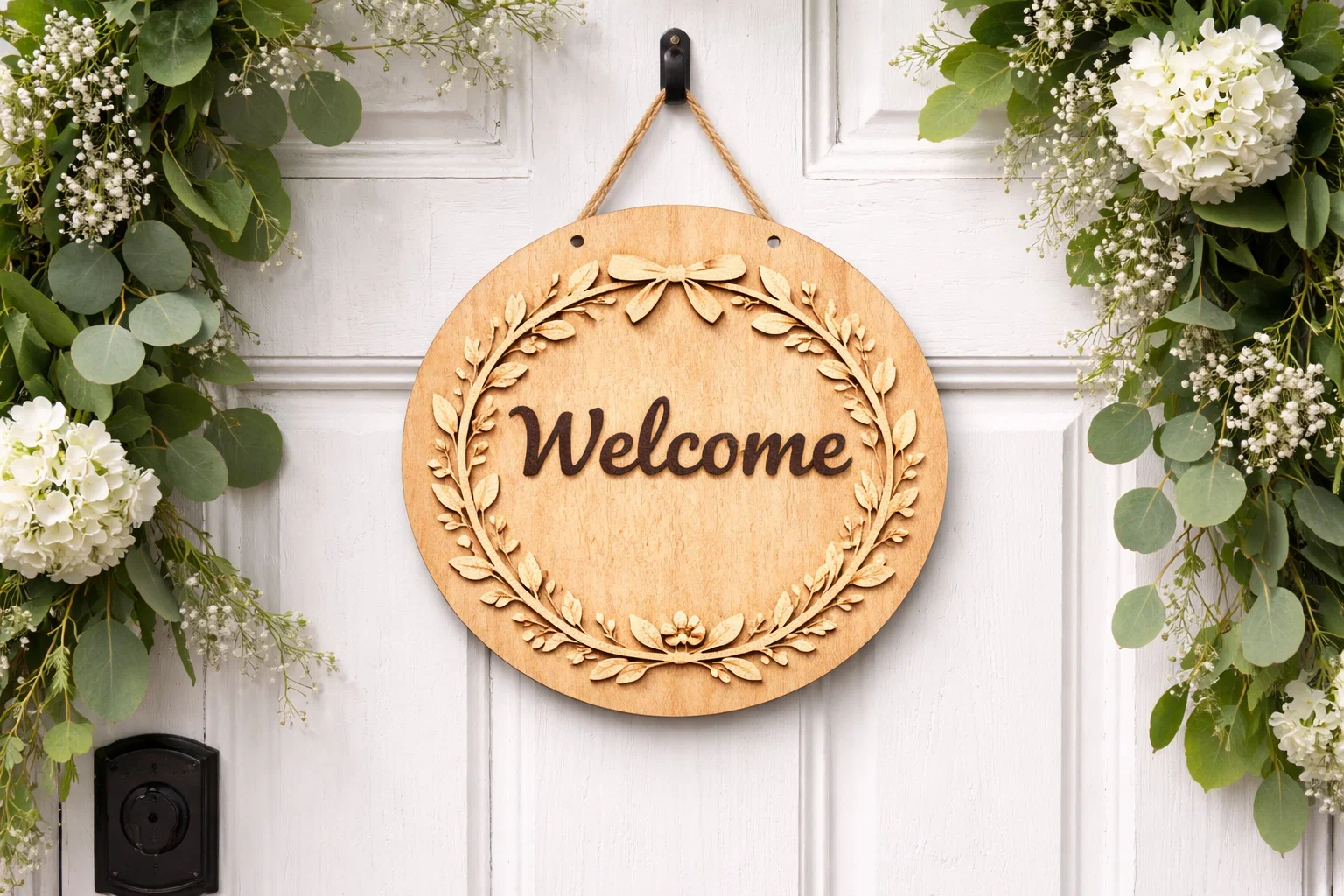 Round Wooden “Welcome” Door Sign